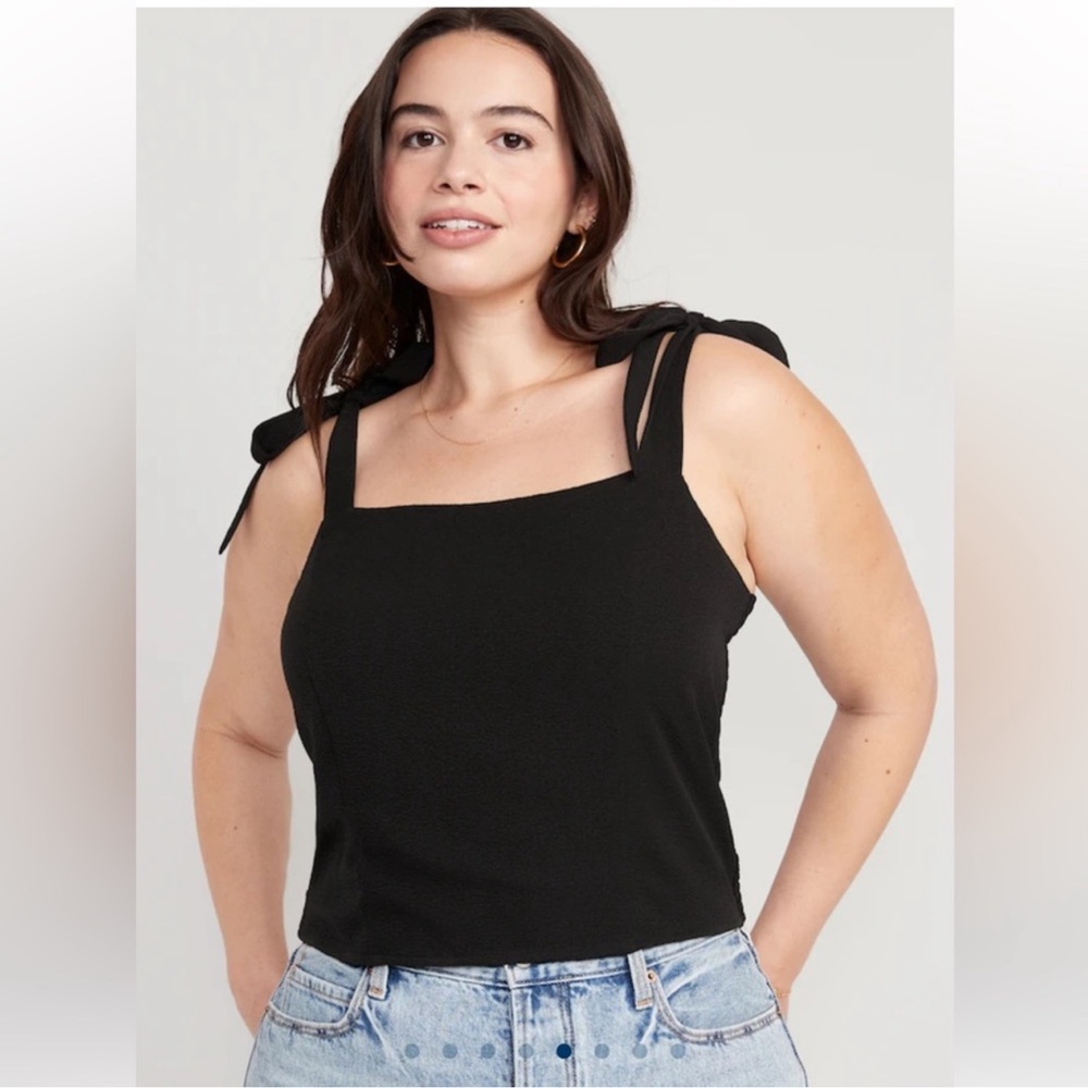 Old Navy Fitted Tie-Shoulder Cropped Dobby Corset Cami Top in Black (XXL Tall)